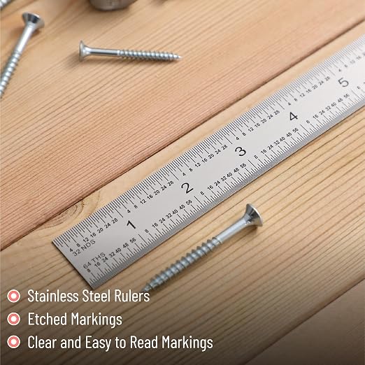 Mr. Pen- Machinist Ruler, 12 Inch, Stainless Steel Imperial | Precision Measuring Tool, 1/8", 1/16", 1/32", 1/64" Graduation for Engineering, Carpentry, Drafting, Office, School