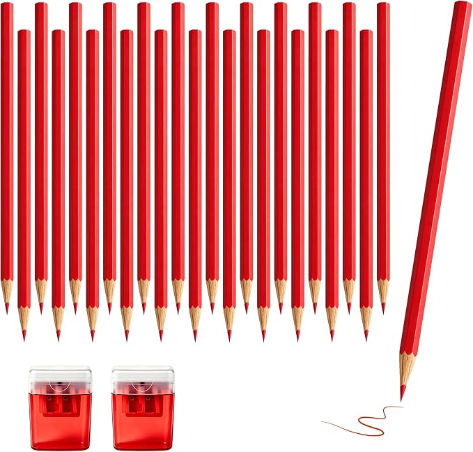 24Piece Red Colored Pencils Set with Sharpener, Pre-Sharpened Professional Wooden Art Pencils for Artists Drawing and Sketching, Premium Colored Tone Supplies Delivering Detailed Painting(Red)