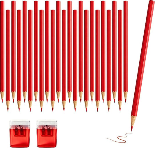 24Piece Red Colored Pencils Set with Sharpener, Pre-Sharpened Professional Wooden Art Pencils for Artists Drawing and Sketching, Premium Colored Tone Supplies Delivering Detailed Painting(Red)