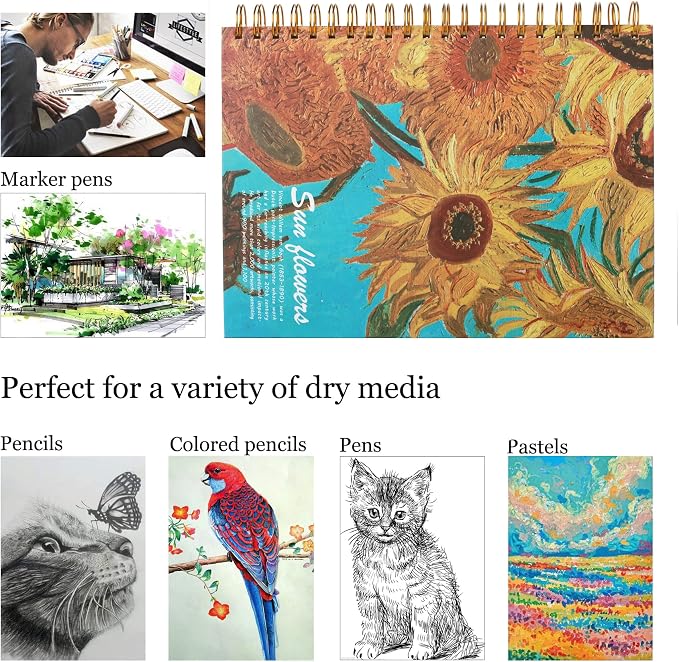 A4 Spiral-Bound Sketchbook，SuyuanArt Sketch Paper Pad, 120 Pages (60sheets) of Premium 160 GSM Smooth Thick Paper, Mixed Media Sketch Book Drawing and Sketching for Kids Adults