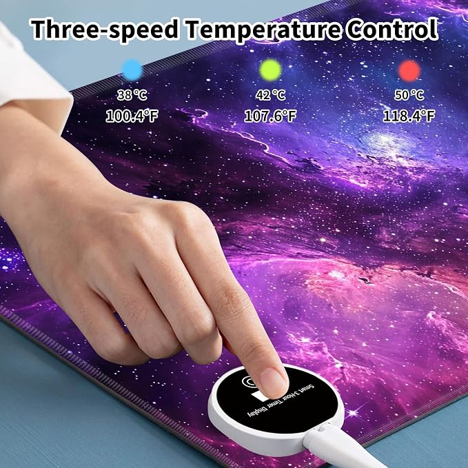 Heated Desk Pad Mouse Pad,Heated Desk Mat,with 3 Heating Levels & 3 Hours Auto Shut-Off,Leather 23.6"*14.2" Gaming Mouse Laptop Mat,Foot Warmer,Purple Galaxy Glliter