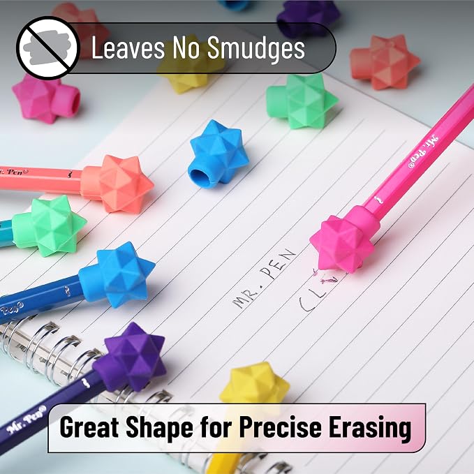 Mr. Pen- Pencil Top Erasers, 48 Pack, Vibrant Colors, Latex-Free | No-Smudge Cap Pencil Erasers for Precise Erasing, Kids, Teachers, Studying Supplies