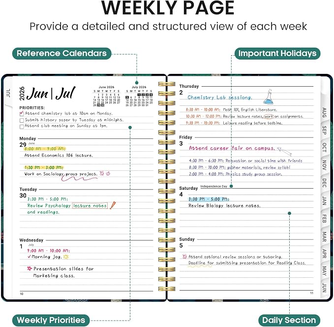 Planner 2026-2027, Academic Monthly and Weekly Calendar Planner for Women, July 2026 - June 2027, Hardcover Pretty Agenda Planner Book with Tabs, Spiral Daily Organizer for School Office Home Supplies, 8.5" x 11" - Midnight Aviary