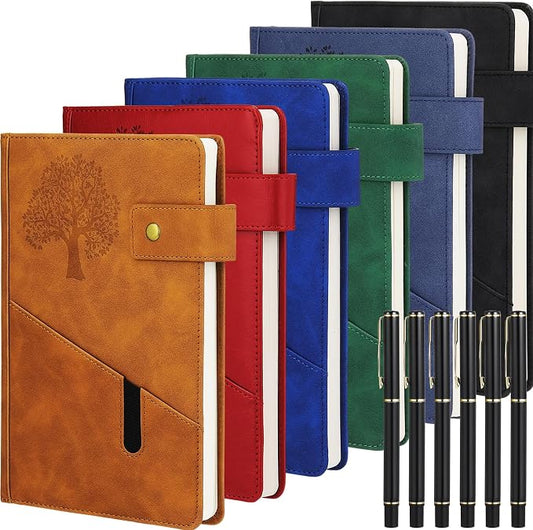 Cholemy 12 Pcs Back to School Leather Journal Gift Bulk Sets for Women Men Employee Coworker A5 Life Tree Hardcover Executive Writing Notebooks with Pen Teacher Office Business 200 Page(Retro Colors)