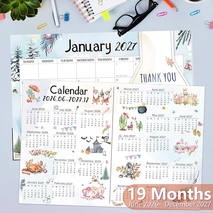 Guasslee Desk Calendar 2026-2027, School Year Calendar 2026, 19-Month Desk/Wall Calendar, 2026 Jun - 2027 Dec, 17" X 11.5" Monthly Planner With Corner Protectors, Thick Paper For Home Office