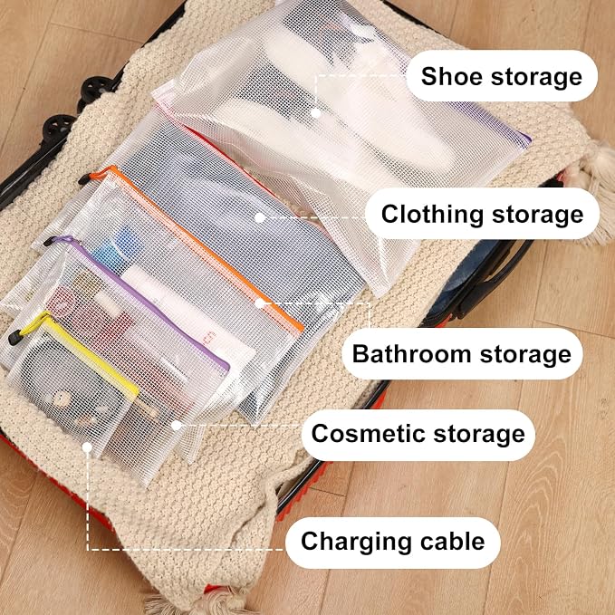 EOOUT 38pcs Mesh Zipper Pouch, Waterproof Zipper Bags, 8 Sizes Plastic Travel Pouch, 12 Colors, Multipurpose for Board Game, Travel Storage, Office Appliances, Home Organize