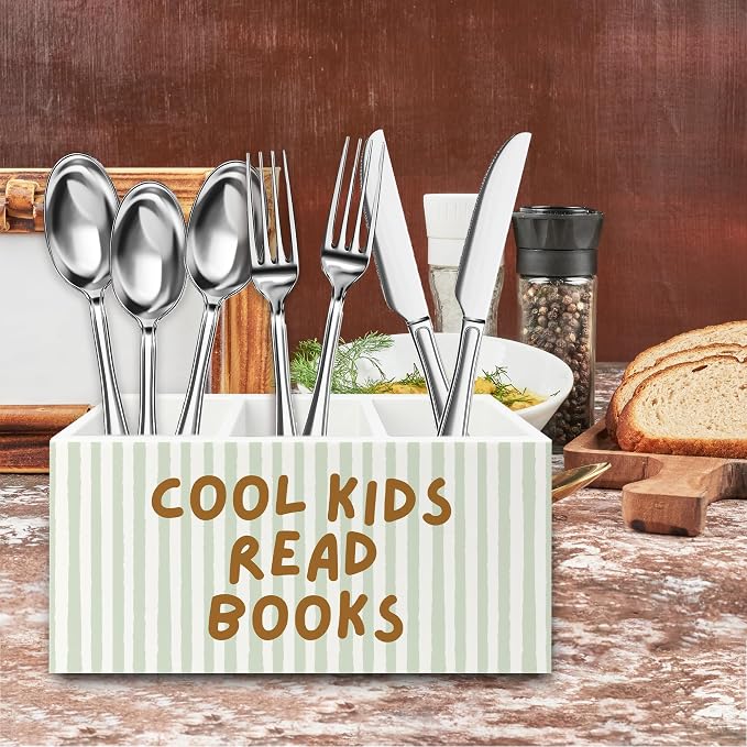 Cool Kids Read Books Pen Pencil Holder Organizer for Desk, Book Lover Reader Bookworm Gifts Wooden Box Signs Decorations for Reading Corner Nook Room Classroom Desk Tabletop, Reading Room Decor