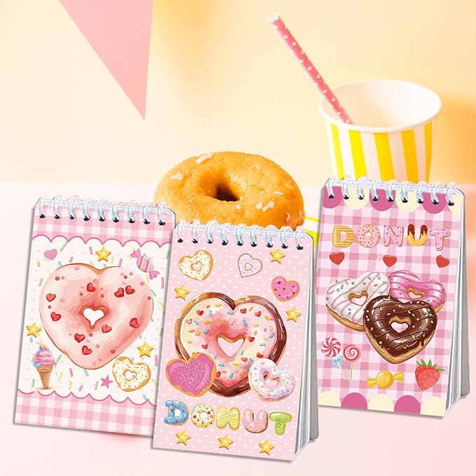 Doughnut Mini Pocket Notebooks 24 Pcs, 2.36 x 3.94 Inch Cute Small Notebooks 16 Sheets 32 Pages, Donut Coil Memo Pads Bulk for Daily Planning, Shopping Lists, Office School Supplies, Sweet Party Favors
