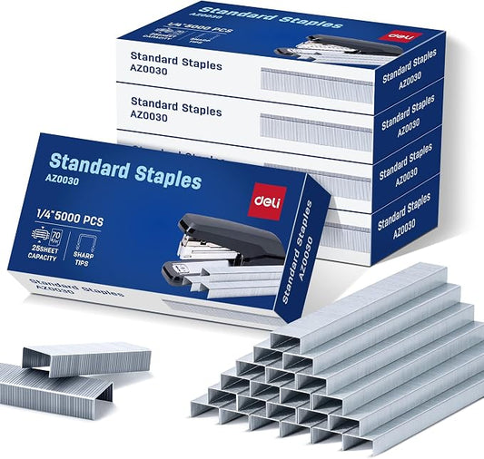 Deli Staples, 25000 Staples, 1/4'' Length, 210/Strip, 5 Boxes of 5000 Each | Standard Staple for Desktop Staplers
