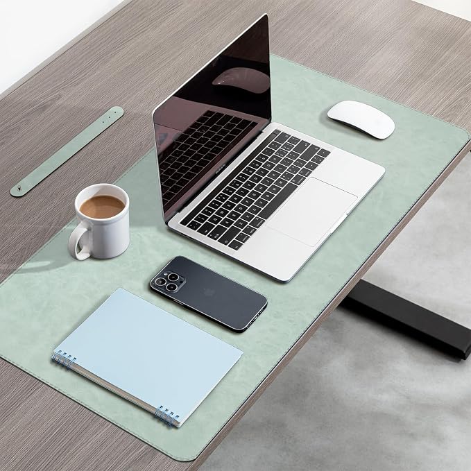 CHEERYGOO Leather Desk Pad Protector, Mouse Pad, Office Desk Mat, Non-Slip PU Leather Desk Blotter, Laptop Desk Pad, Waterproof Desk Writing Pad for Office and Home 31.5"x 15.7" L Mint Green