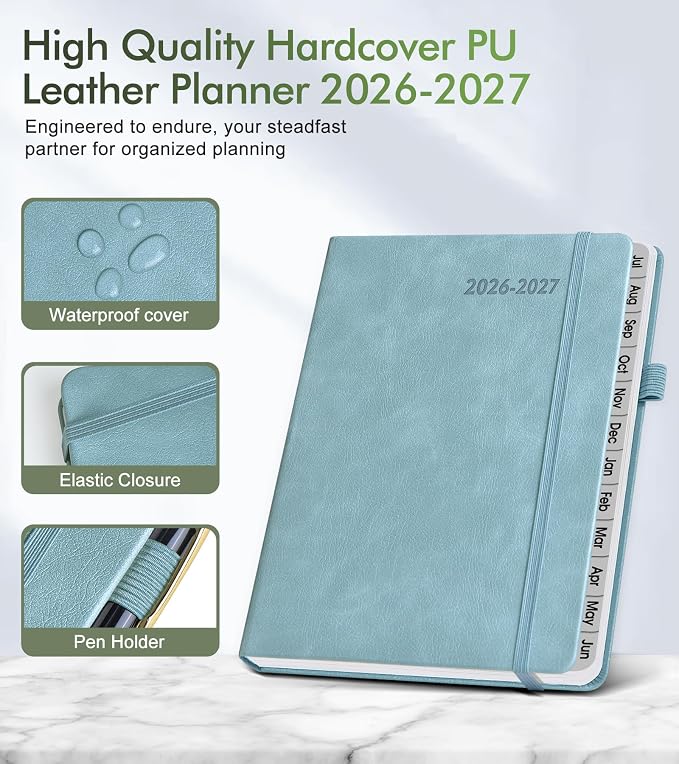 Planner 2026-2027, Academic Weekly and Monthly Calendar Planner from July 2026 - June 2027, Hardcover Leather Daily Agenda Book with Tabs, College School Organizer for Student Teacher, A5 (5.75" x 8.38"), Blue