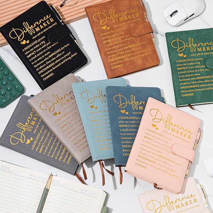 Kosiz 20 Pcs/10 Sets Employee Appreciation Gift Bulk A5 Leather Notebook Inspirational Journal Pen Thank You Gift for Men Women Coworker Teacher Office Back to School(Morandi,Difference Maker)