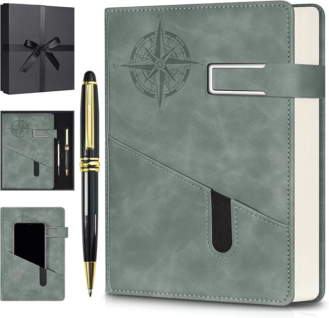 Lined Notebook Journal for Men Women, College Ruled Notebook, Hardcover Leather Journal with Pen & Gift Box, 256 Pages Thick Daily Diary, Professional Notebooks for Work, Travel, Executive, Writing,A5