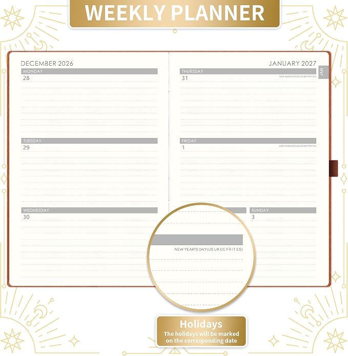 2027 Planner - 2027 Weekly Monthly Planner, Janaury 2027 - December 2027, 5.75" x 8.25", Faux Leather Planner 2027 with Back Pocket & 40 Notes Pages - Brown
