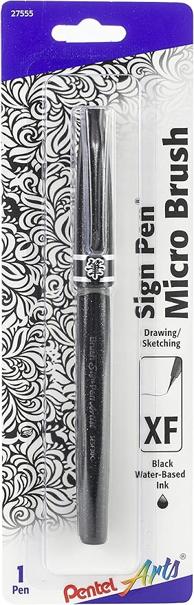 Pentel Arts Sign Pen W/Micro Brush Tip-Black