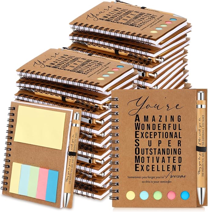 Jetec 25 Sets Inspirational Notebook Bulk Back to School Gifts Motivational Notebook with Pen and Sticky Notepad Employee Appreciation Gift for Teacher Student Coworker School Office (Amazing)