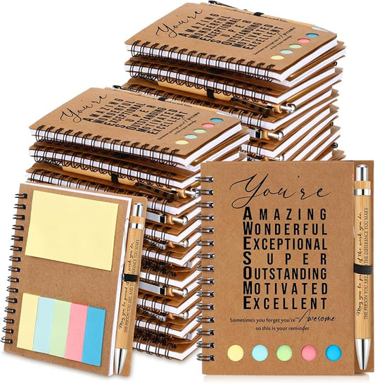 Jetec 25 Sets Inspirational Notebook Bulk Back to School Gifts Motivational Notebook with Pen and Sticky Notepad Employee Appreciation Gift for Teacher Student Coworker School Office (Amazing)