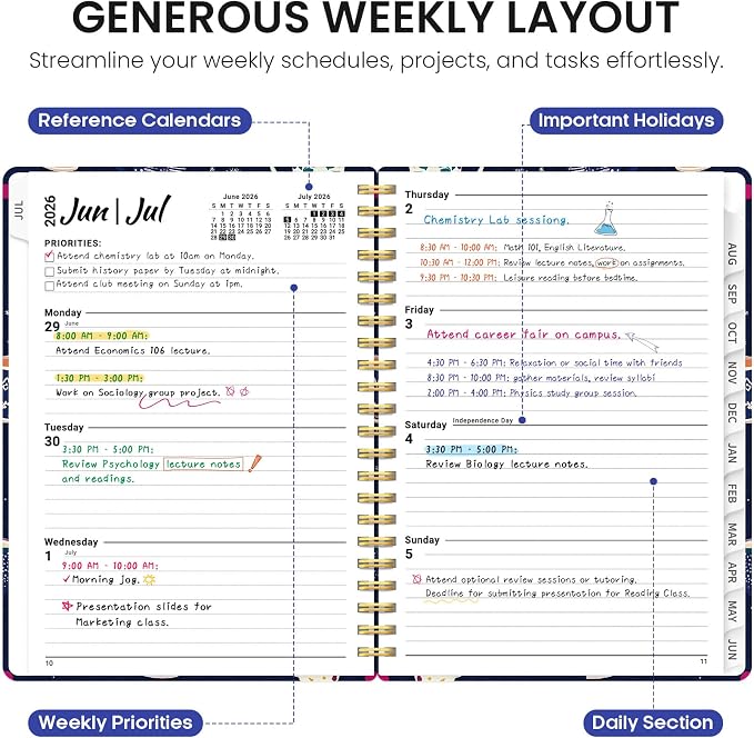 Planner 2026–2027, Weekly & Monthly Academic Organizer for School Year, Jul 2026–Jun 2027, Hardcover Planner with Tabs, Back to School Essential, 6.3" x 8.5", Caffeine Mosaic