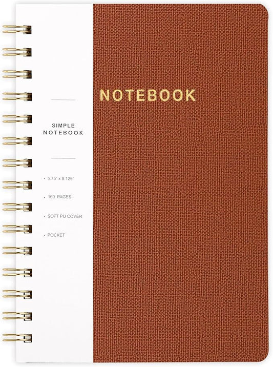 Spiral Notebook-5.75" x 8.125" College Ruled Journal with Inner Pockets and 160 Pages,PU Leather Cover Business Journal, Twin-Wire Binding Notebook Perfect for Office & Home School Supplies Brown