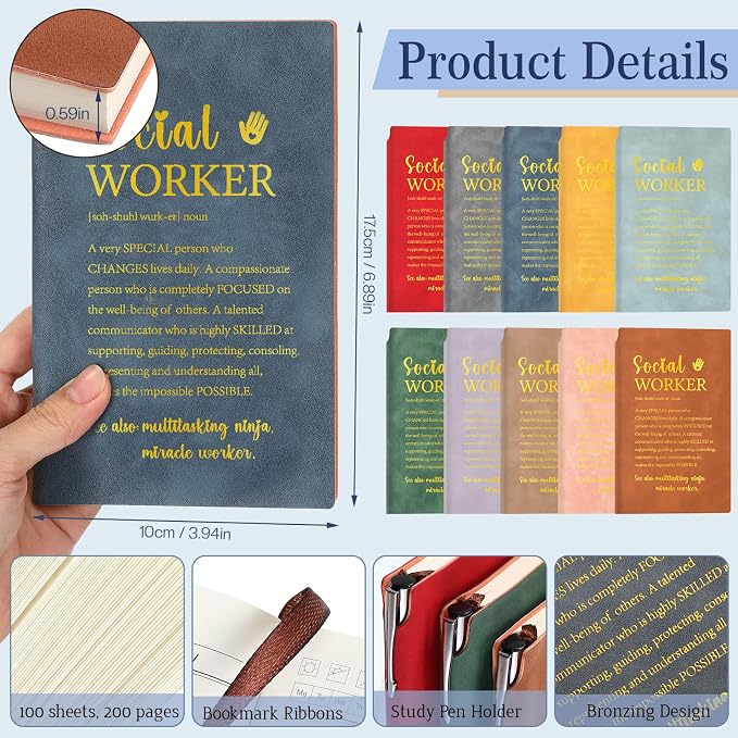 Colarr 40 Pcs Appreciation Gifts Bulk Inspirational PU Leather Notebook Journal & Pen Set Thank You Gifts for Staff, Employees, Coworkers, Nurses(Vivid Colors,Social Worker)