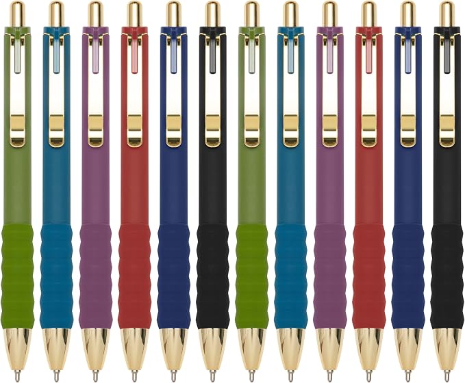 Linbsunne Ballpoint Pens Black Medium Point 1mm Pen with Super Soft Grip Ball Point Pen for Men Women Retractable Pens (Vintage-12 pcs)