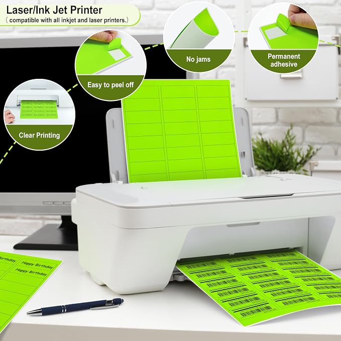 L LIKED 900 Fluorescent Green Address Labels, 1" X 2-5/8" Neon Colored Labels Handwritten or Inkjet/Laser Print for Shipping Envelopes & Small Packages - 30 Sheets