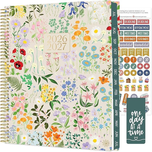 bloom daily planners 2026-2027 Planner (8.5” x 11") 13 Month Academic Year Organizer (July 2026 - July 2027) - Weekly & Monthly Agenda Book with Stickers & Tabs - Garden Party, Beige