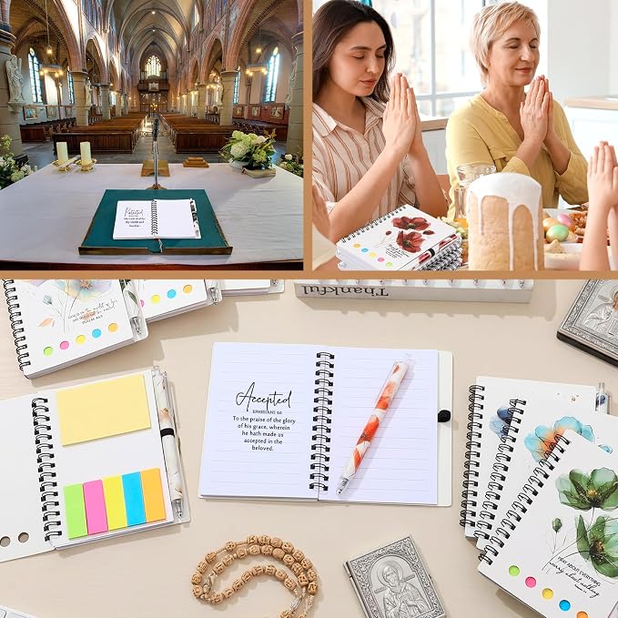 Kosiz 12 Sets/24 Pcs Christian Gifts Bulk Prayer Journal Scripture Notebook, Bible Pen(Light, Water Color)