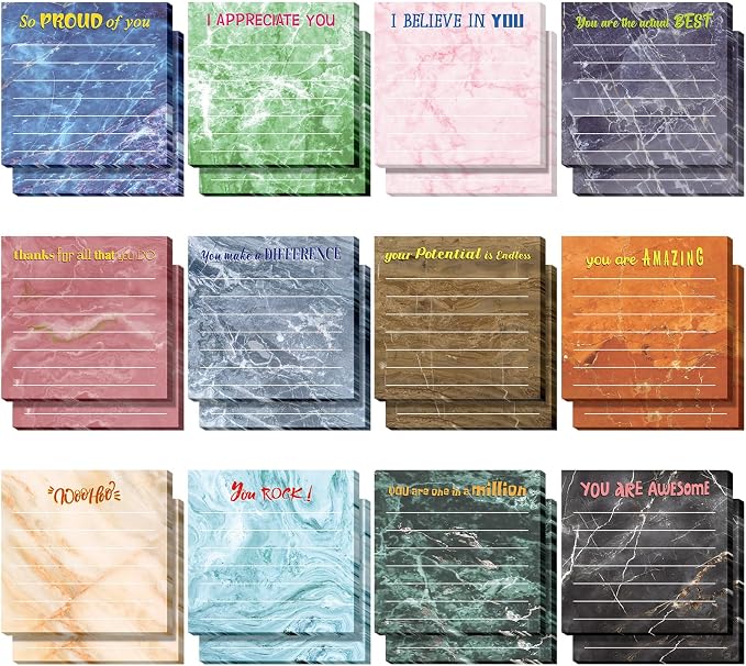 Yinder 24 Pcs Sticky Notes Gifts Bulk,Appreciation,Marble Color