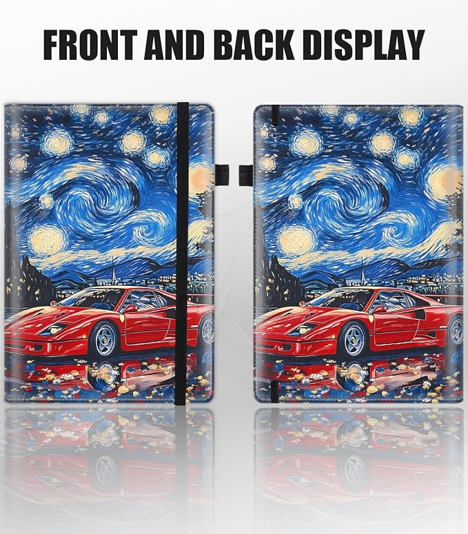 Hardcover Executive Notebooks, A5 PU Leather Lined Journal Notebook, 200 Pages Thick Paper Subject Notebooks for School,Work,Home Writing Business Notebook, Diary Book ，Starry Night Sports Car