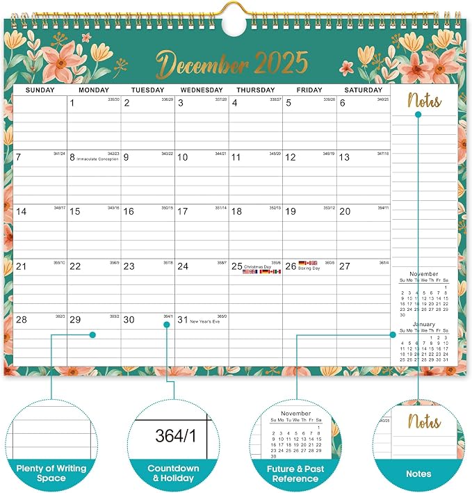 Calendar 2026-2027, Monthly Wall Calendar Runs Until June 2027, 11.5" x 14.8", Spiral Binding Hanging Wall Calendar, Perfect for Home or Office,Floral