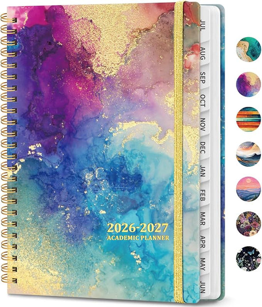 Academic Planner 2026-2027, Weekly and Monthly Calendar Book, July 2026 – June 2027, Hardcover Planner with Tabs, Perfect for Teachers, Students, Women & Men, A4 (8.5" x 11") - Gold