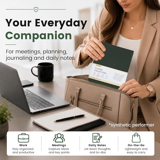 CAGIE Lined Journal Notebook for Men & Women,176 Pages A5 Medium Size, Softcover Leather Journals for Writing, College Ruled Notebook for Work & School, 100 GSM Thick Paper (5.7'' x 8.3'') (Green)