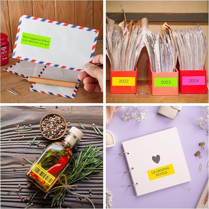 L LIKED 900 Assorted Fluorescent Neon Address Labels, 1" X 2-5/8" Bright Fluorescent Paper Labels for Shipping Envelopes & Small Packages - Green, Yellow, Pink - 30 Sheets