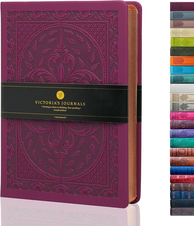 VICTORIA'S JOURNALS Vintage Journal Faux Leather Gilded Edge Hardcover | Retro Embossed Cover, Fountain Pen Friendly Paper, Premium Vegan Leather Notebook, Gilded Edges, Great for Gifting