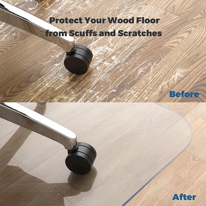 Yecaye Office Chair Mat for Hardwood Floor, 30" x 48" Clear Computer Desk Chair Mat, PVC Heavy Duty Floor Protector for Rolling Chairs, 1.7mm Thick Chair Mat (Transparent, 30" x 48" x0.07'')
