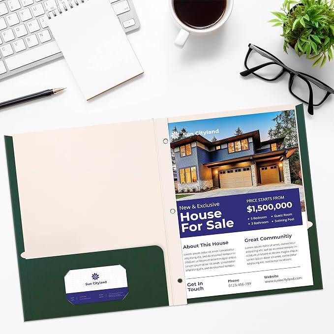 Better Office Products Dark Green 2 Pocket Folders with Prongs, 50 Pack, Letter Size, Matte Texture, 8.5 x 11 Inch