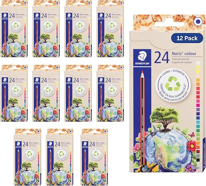STAEDTLER Colored Art Pencils 12 Pack, 24 Pieces Per Set, 288 Total Count Break Resistant Hexagonal Coloring Pencils Set in Metal Tin, Prefered for Drawing, Adults, Kids Back to School