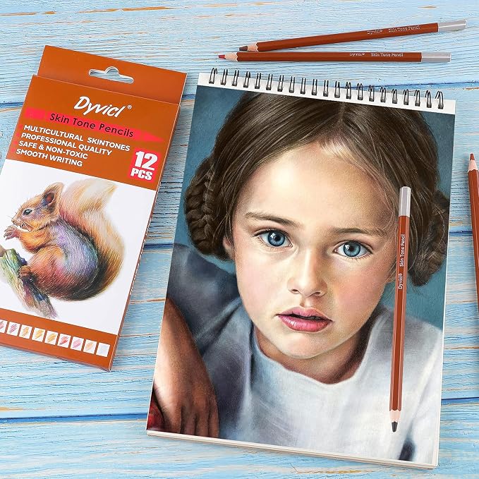 Dyvicl Skin Tone Colored Pencils for Adult Coloring, 12 Colors Art Pencils for Drawing, Sketching, Shading, Soft Core Colored Pencils for Adults, Kids, Beginners, Artists