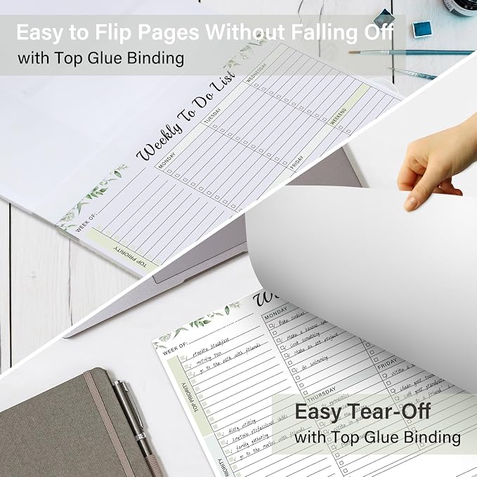 Weekly To Do List Notepad - 52 Undated Glue Bound Tear-Off Sheets (8.5"x11") for Desk Planning | Home, Work & School Organization Pad for Women & Men (Green)