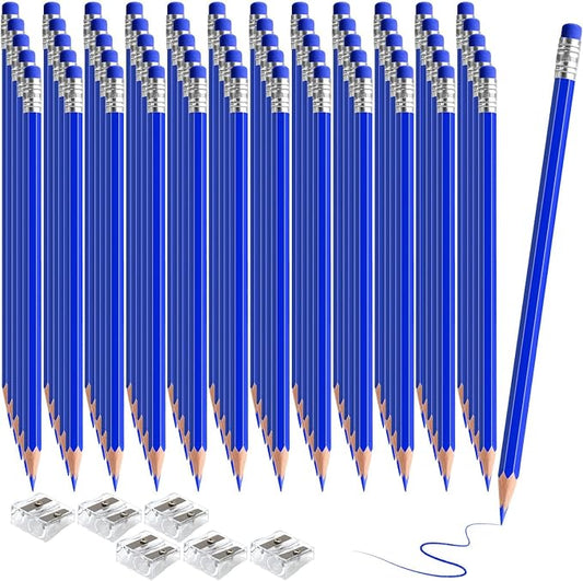 120 PCS Blue Pencils Bulk Erasable with Eraser, Pre-Sharpened HB Pencils for Writing & Drawing, School Supplies for Kids Homework, Tests, Art Crafts & Teacher Grading (Blue)