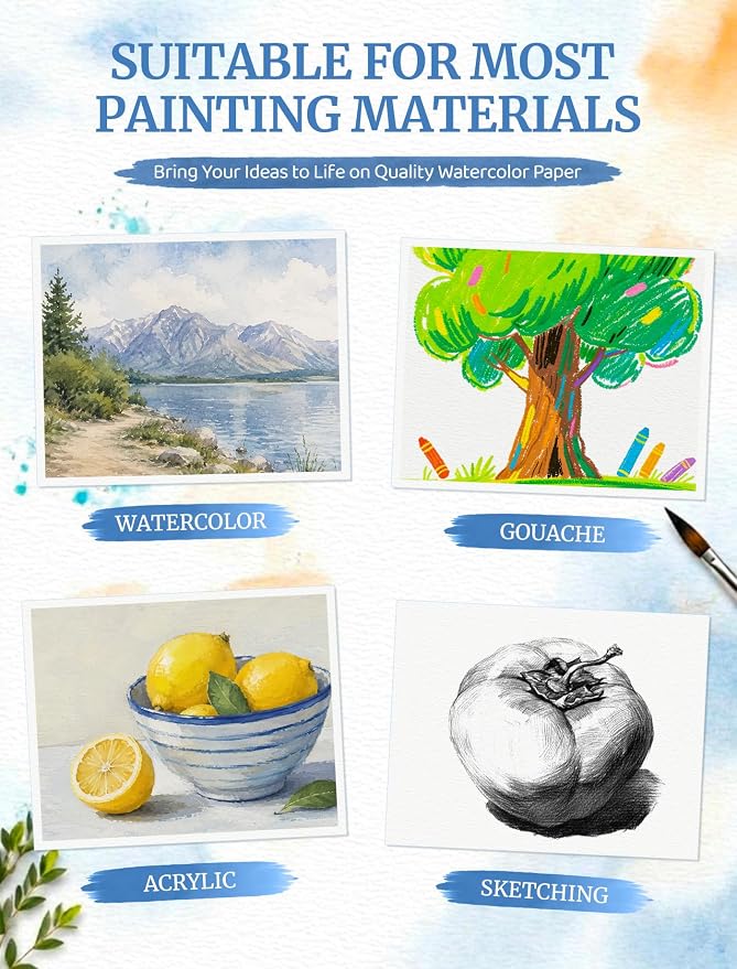 120 Sheets 4x6 Watercolor Paper Bulk, Cold Press Watercolor Paper Cards | 110 LB/230 GSM Water Color Paper 4x6, Watercolor Supplies for Kids and Adults, Drawing Paper for Sketching, Acrylic, Gouache