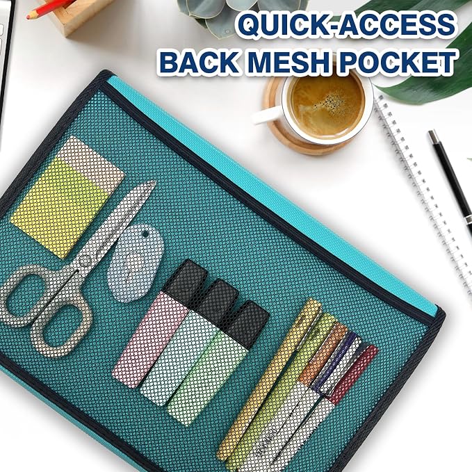 H4D 13-Pocket Accordion File Organizer, Expanding File Folder, Teal | Extra Back Mesh Pocket, Letter Size Paper, Pre-Printed and Customizable Labels, Expandable Document Organizer