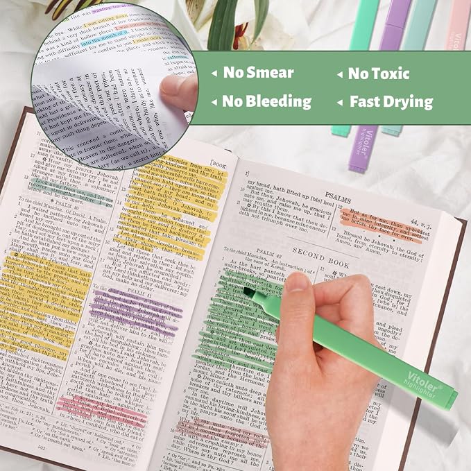 Vitoler Bible Highlighters No Bleed, Assorted Colors,Aesthetic Cute 8 pack | Assorted Color,Cute Pastel,high quality for bible study,books,journal,writing,school office