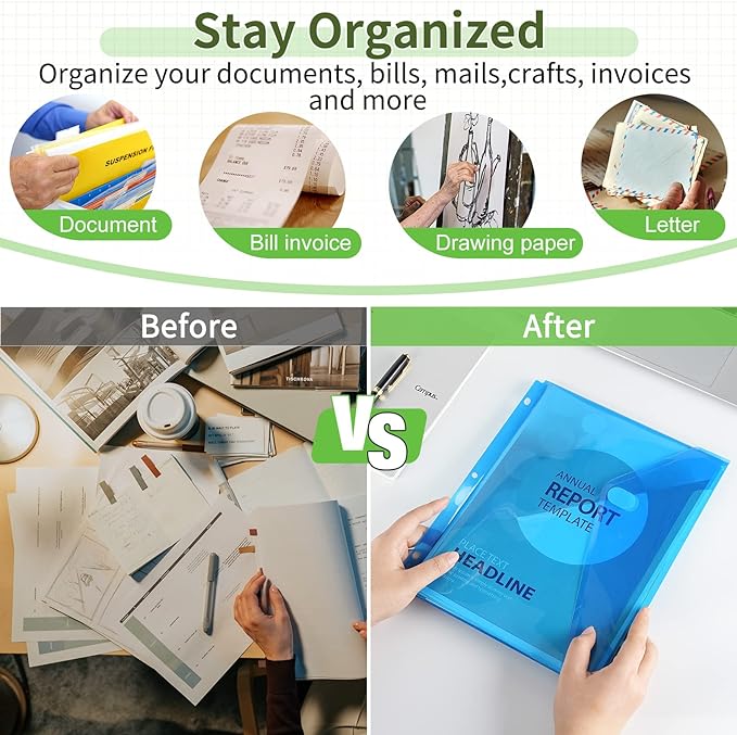Sooez 30 Pack Binder Folders Organizer with Staggered Closures, Super Heavyweight Binder Pockets for 3 Ring Binders, High Capacity Binder Pouch, Side Loading, School Supplies, Letter Size, 5 Color