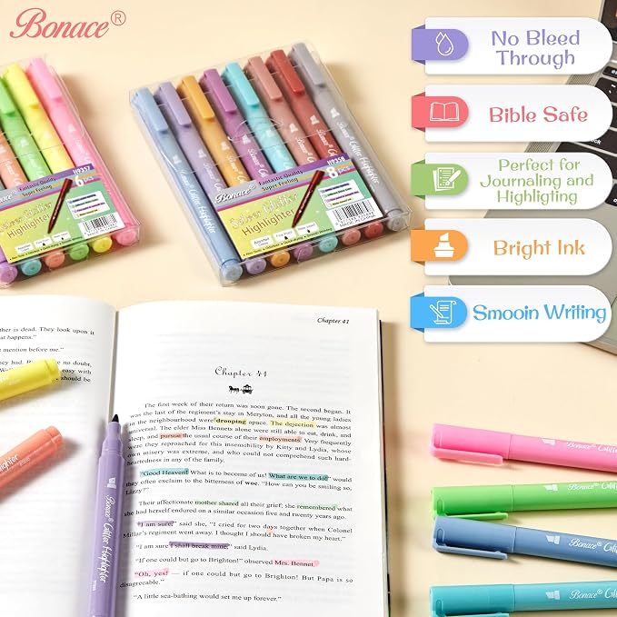 Silver Glitter Highlighters, 12 Metallic Colors, No Bleed Chisel Tip | Quick Dry for Bible Journaling, Planners, Scrapbooks & DIY Crafts
