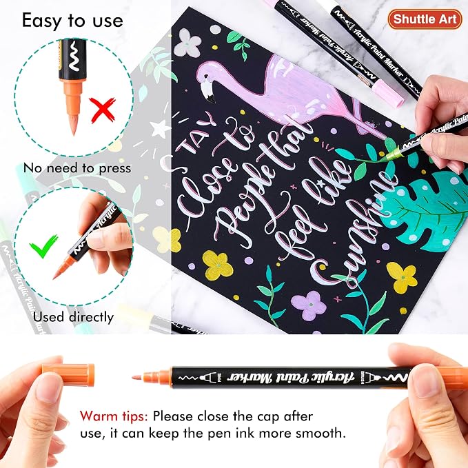 Shuttle Art 28 Pastel Colors Dual Tip Acrylic Paint Markers, Brush Tip and Fine Tip Acrylic Paint Pens for Rock, Ceramic, Wood, Canvas, Plastic, Glass, Stone, Calligraphy, Card, DIY Football Crafts