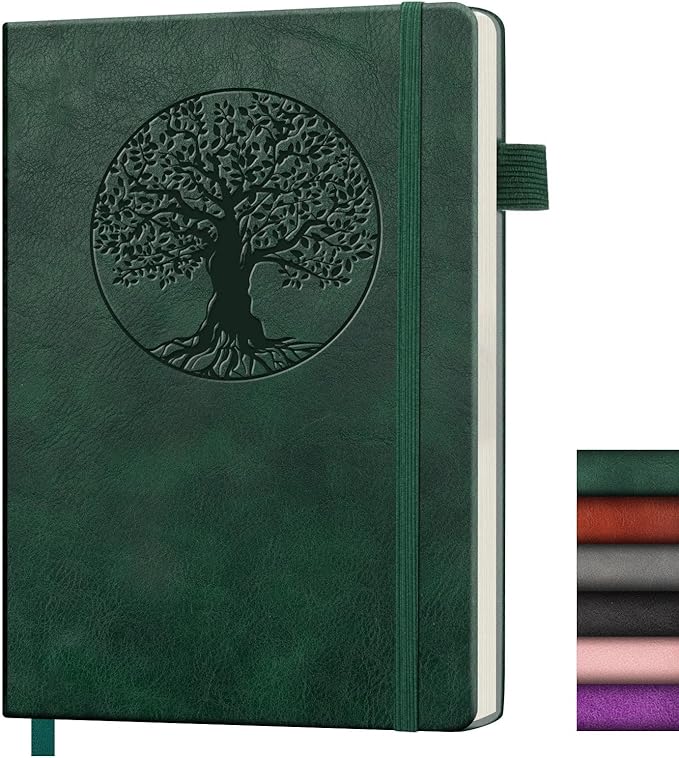 Lined Journal Notebook, A5 Leather Vintage Journals for Writing, 256 Pages College Ruled Notepad for Women Men, Vegan Leather Daily Notebook for Work, School, Travel, Note Taking(Tree of Life, Green)