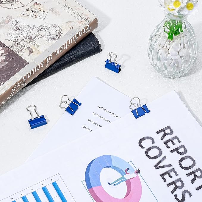 Temiary 40 Pcs Binder Clips, 0.75 Inch Mini Metal Binder Paper Clip with Container, Blue Small Paper Clamps Bulk for Office, Home, School Supplies