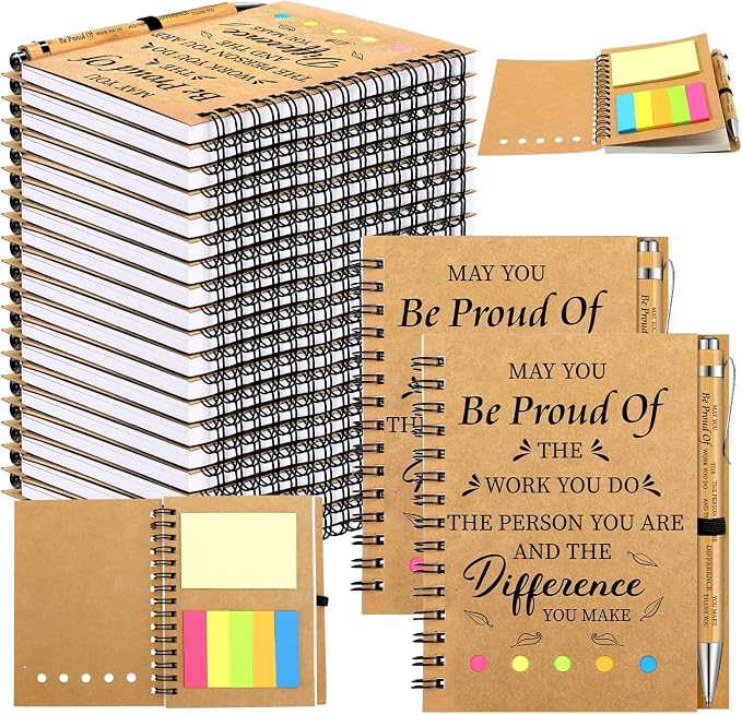 Yeaqee 100 Pcs Employee Appreciation Gifts Inspirational Gifts Set Mini Spiral Notebooks with Pen May You Be Proud of The Work You Do Motivational Thanks Gift for Staff Coworkers (Proud)